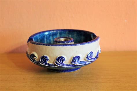 Italian Ceramic Large Candle Holder Ashtray Bowl, Italy Blue White ...