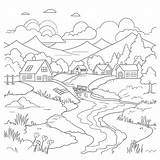 Landscape Coloring Pages Village Outline Sketch Drawing Vector  sketch template
