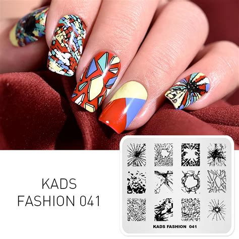 KADS Rectangle Nail Art Stamping Template Personalized Design Broken ...