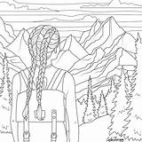 Hiking Coloring Pages Drawing Hiker Summer Clip Template Hikers  sketch template