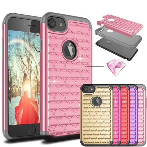 iPhone 7 Case,[Pink] Diamond Shock Absorbing Crystal Rhinestone Sparkle Bling Glitter Hard Case ...