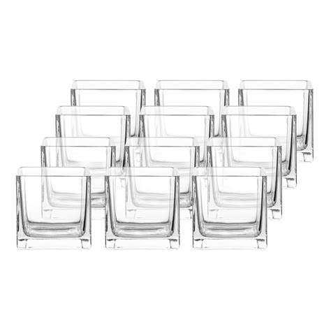 Buy 3" Square Glass Vase, Candle Holder, 12 Pack Clear Cube Centerpiece ...