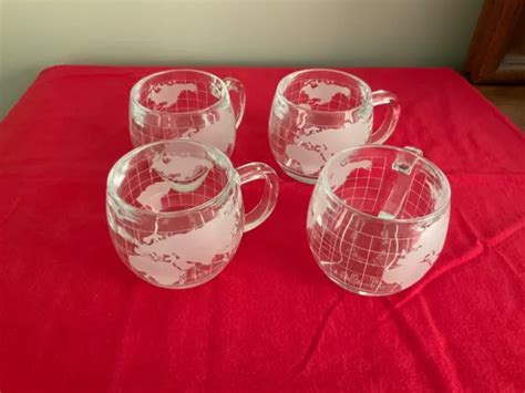 VINTAGE NESTLE NESCAFE World Globe Frosted Glass Coffee Mugs Cups Set ...
