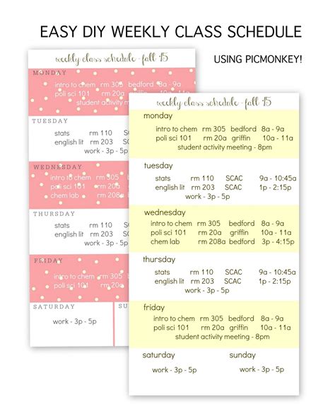 five sixteenths blog: Make it Monday // DIY School Schedule using PicMonkey