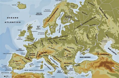 Mapa de montañas y llanuras de Europa - Mapa de Europa