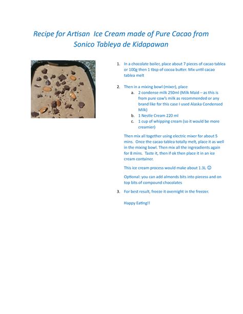 Recipe for Artisan Ice Cream - made of pure cacao tablea - Recipe for Artisan Ice Cream made of ...