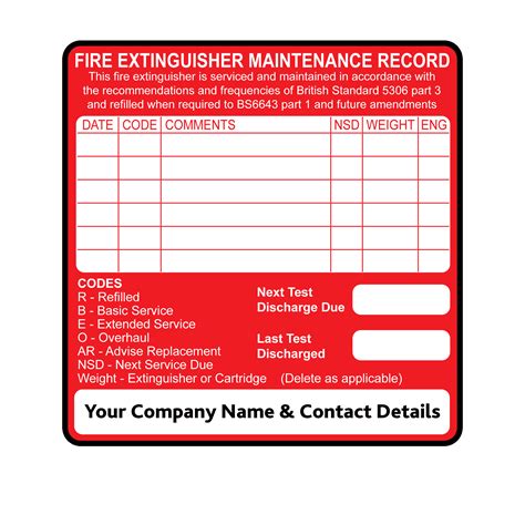 Buy Personalised Fire Extinguisher Maintenance Labels | White on Red