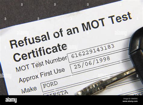 A British Refusal of an MOT Test certificate as issued by the VOSA ...