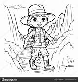 Coloring Page Outline Little Boy Hiking Canyon Stock Vector By ©Flatart  sketch template