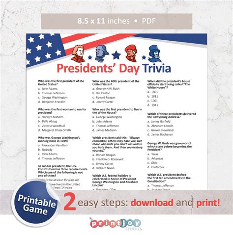 Presidents Day Trivia Game Presidents Day Game US Presidents - Etsy