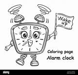 Cute Ringing Alarm Clock Character Wake Up time coloring Book Page  sketch template