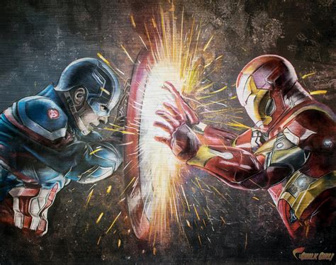 Captain America Vs. Iron Man Art Print Marvel Comics Civil | Etsy