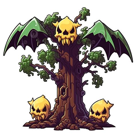 Pixel Art Halloween Spooky Tree Monster With Three Bat, 8bit, Pixel Art, Pixel Tree PNG ...