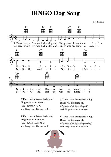 BINGO Dog Song Sheet Music With Chords And Lyrics | Itsy Bitsy Kids Music