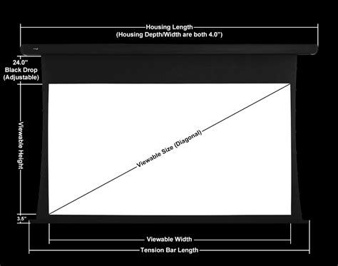 Dimensions - Reference Studio 4K Tab-Tensioned Motorized Screen - Elunevision