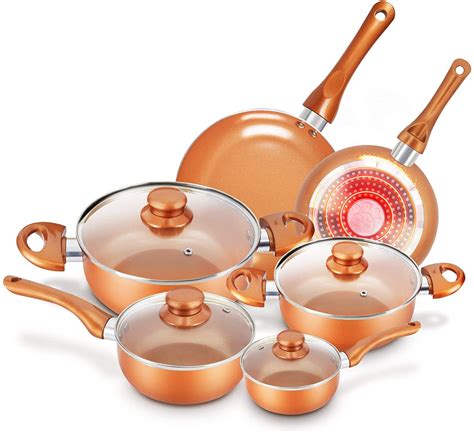 Cookware-Set Nonstick Pots and Pans-Set Copper Pan - KUTIME 10pcs Cookware Set Non-stick Frying ...