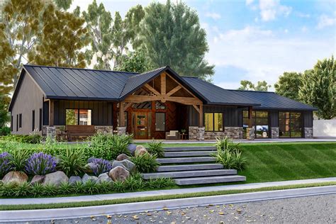 One-Story Country Craftsman House Plan with Vaulted Great Room and 2 ...