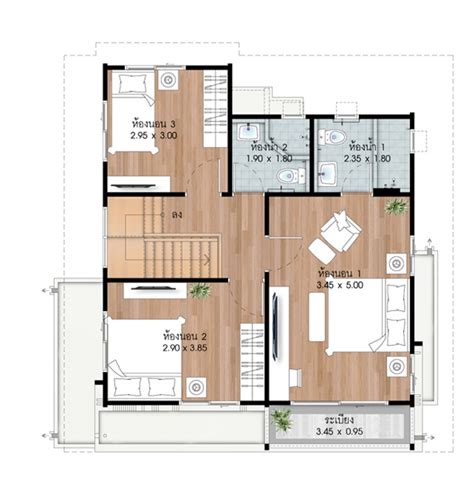 House design Plans 9x9.6m with 3 bedrooms - Home Ideas