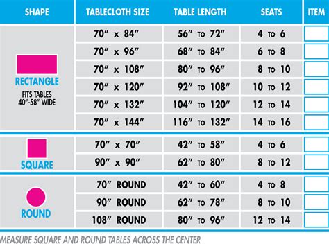 size guide | Tablecloth size chart, Tablecloth sizes, Modern table linens