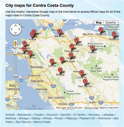 A simple map with all the cities in Contra Costa County represented and ...