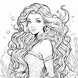 Baixe Página Para Colorir Do Oceano Com Menina E Criaturas Mar  sketch template