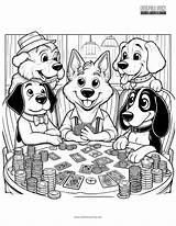 Dogs Playing Poker  Super Fun Coloring sketch template