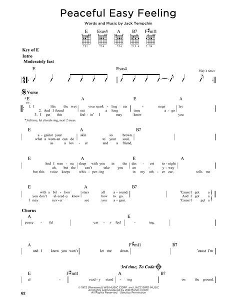 Peaceful Easy Feeling by Eagles - Guitar Lead Sheet - Guitar Instructor