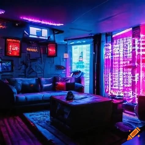 Cyberpunk living room interior