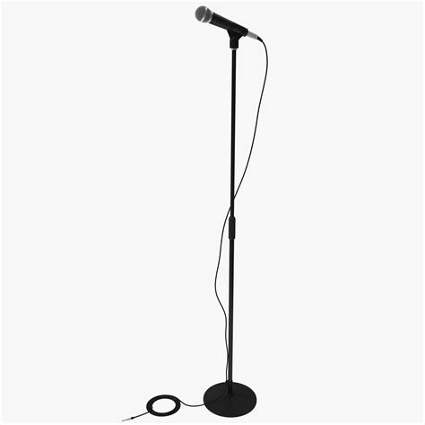 a black microphone on a white background with a cord attached to the mic and plugged in