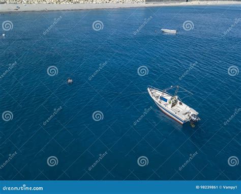 Aerial View of a Moored Boat Floating on a Transparent Sea. Stock Image ...