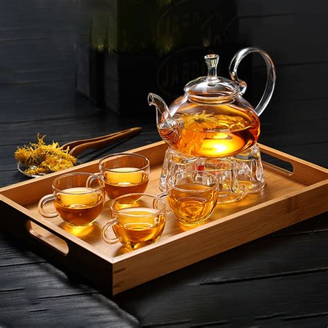 Complete Borosilicate Glass Teapot Set Glass Tea Kettle Cup Bamboo Tea ...