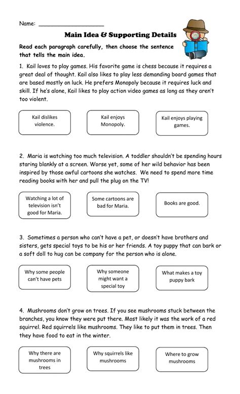 Main Idea Multiple Choice Worksheets - Printable Worksheets