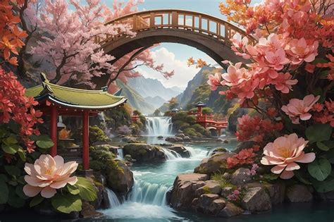 Premium AI Image | Rural traditional bridge in the style of Japanese watercolor