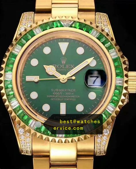 Green Diamonds Rolex Submariner 18k-Gold Replica Watch : Find Replica ...