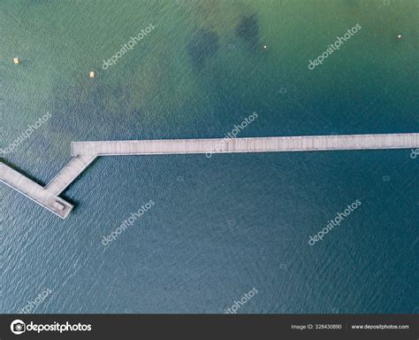 Aerial View Pedestrian Bridge Lake Narrow Wooden Bridge — Stock Photo ...