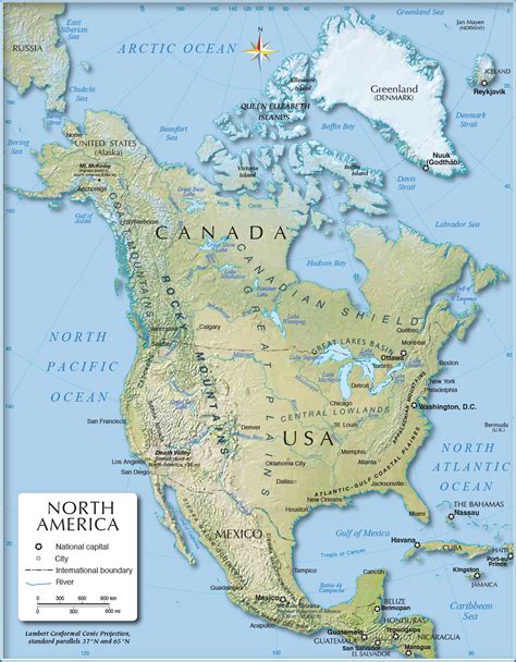 Shaded Relief Map of North America (1200 px) - Nations Online Project