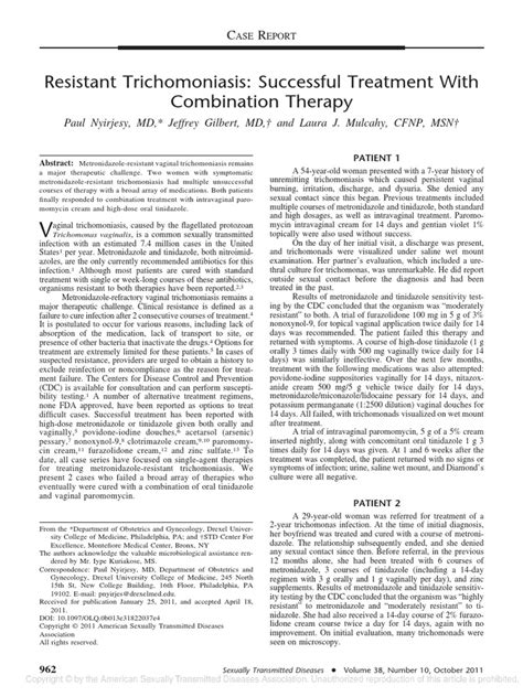 Resistant Trichomoniasis Successful Treatment.17 Case Report | PDF ...