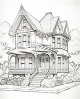 Victorian House Coloring Pages For Kids  Premium AI Generated Image sketch template