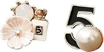 Vintage Number 5 Earrings Camellia Studs Asymmetrical Pearl Earrings Jewelry for Woman Pearl ...