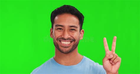 Counting, Happy and Face of an Asian Man on a Green Screen with Numbers, Sign Language or List ...