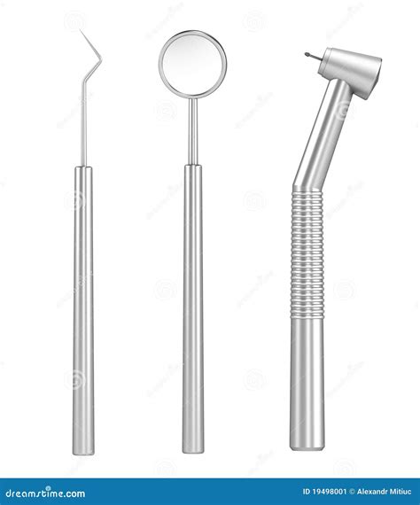 Dental Set: Mirror, Probe And Drill Stock Image - Image: 19498001