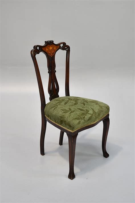 Art Nouveau Inlaid Mahogany Dining Chair With Green Upholstery - The ...