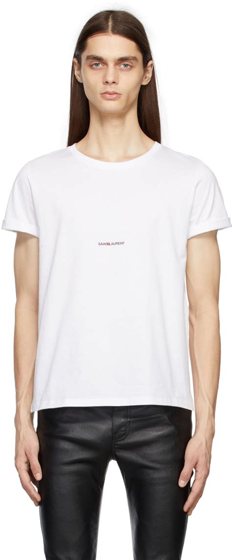 Saint Laurent White Classic Rive Gauche Logo T-Shirt Saint Laurent