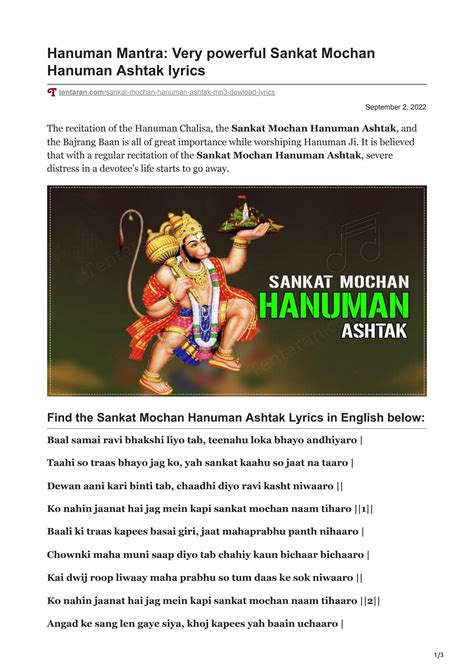 Sankat Mochan Hanuman Ashtak Lyrics by Aman Singh - Issuu