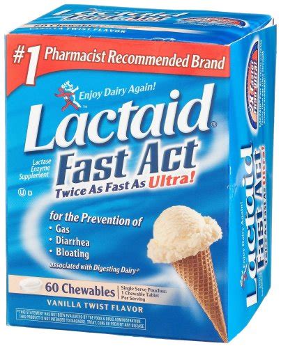 Lactaid Fast Act Lactase Enzyme Supplement, Chewable Tablet, Vanilla ...