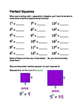 Perfect Squares and Cubes Worksheet - Introduction to Exponents | TPT