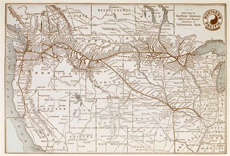 Yellowstone Map, Images and Route Map for the Northern Pacific RR circa ...