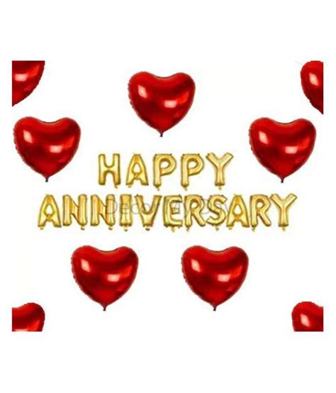 Funkart Balloons Golden Happy Anniversary Foil Balloons + 5 Red Heart Foil Balloons for ...