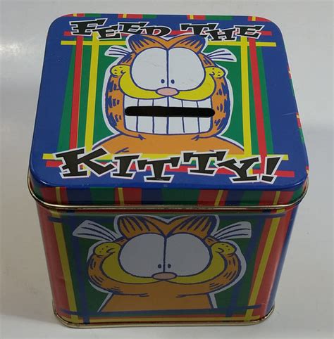 Paws Jim Davis Garfield "Feed The Kitty" Tin Metal Coin Bank Cartoon C ...