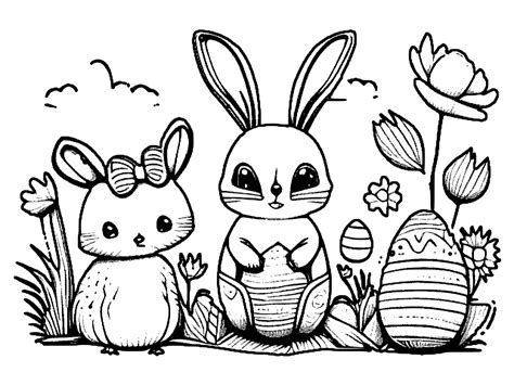 Easter Animal Coloring Page · Creative Fabrica